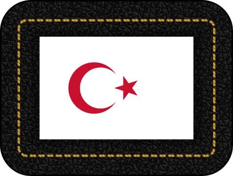White Turkish Flag with Red Crescent and Star. Vector Icon on Black Leather B Stock Illustration
