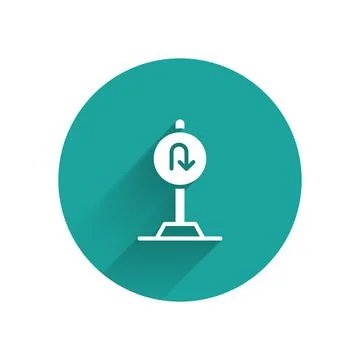 White Turn back road icon isolated with long shadow background. Traffic rules Stock Illustration