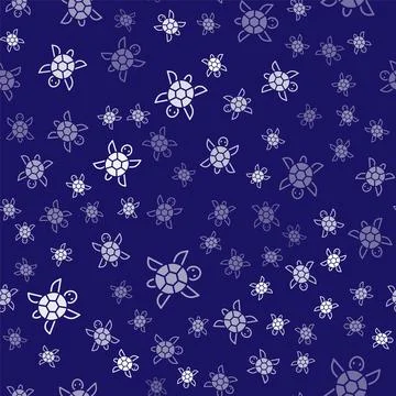 White Turtle icon isolated seamless pattern on blue background. Vector Stock Illustration