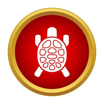 White turtle icon in red and gold circle button Stock Illustration