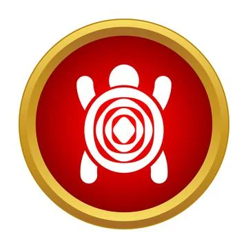 White turtle icon in red circle with gold border Illustrazione stock