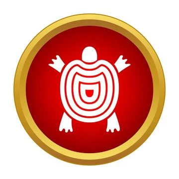 White turtle icon in red circle with golden border Stockillustratie