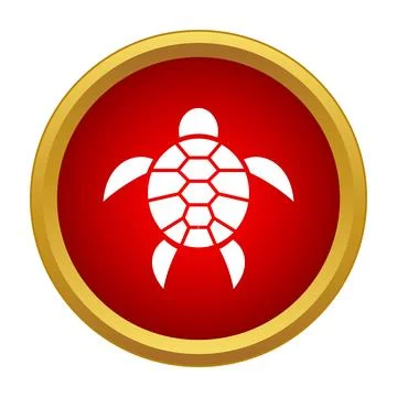 White turtle icon in red circle with gold border Stock Illustration