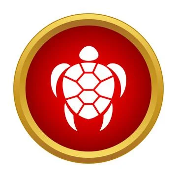 White turtle icon on red circle button with golden border Stock Illustration