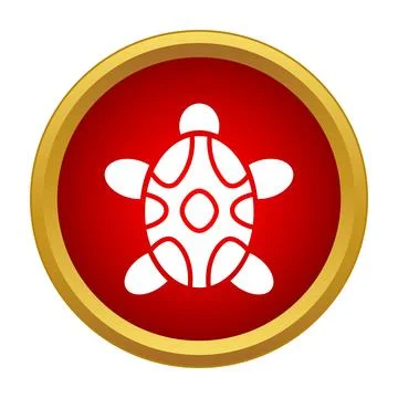 White turtle icon within red circle with gold border Stock Illustration