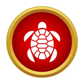 White turtle swimming icon on red gold badge Stock Illustration