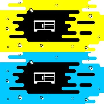 White TV table stand icon isolated on black background. Vector Stock Illustration