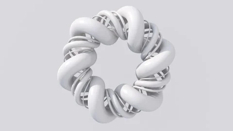 White twisted circle shape. Abstract animation, 3d render. Stock Footage 237031129