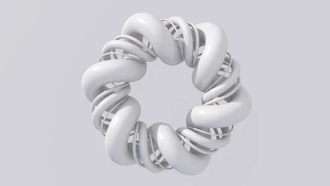 White twisted circle shape. Abstract illustration, 3d render. Stock Illustration