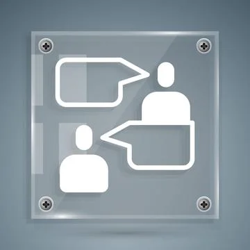 White Two sitting men talking icon isolated on grey background. Speech bubble Illustrazione stock