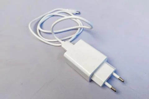 White Type-C charger head and cable white background Stock Photos