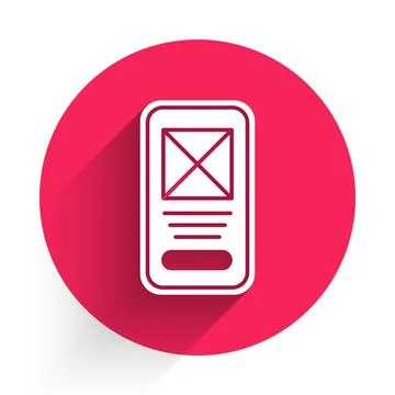 White UI or UX design icon isolated with long shadow. Red circle button. Vector Stock Illustration