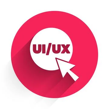 White UI or UX design icon isolated with long shadow. Red circle button. Vector Stock Illustration