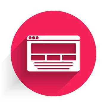 White UI or UX design icon isolated with long shadow. Red circle button. Vector Stock Illustration
