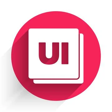 White UI or UX design icon isolated with long shadow. Red circle button. Vector Stock Illustration