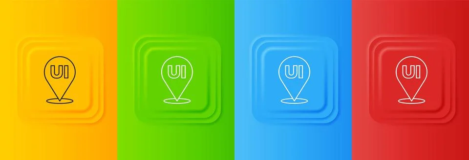 White UI or UX design icon isolated on colorful background. Set icons in sq.. Stock Illustration