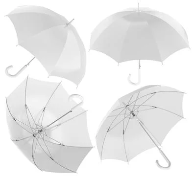 White Umbrella Mockup, Multiple Angles. 3D Rendering Illustration