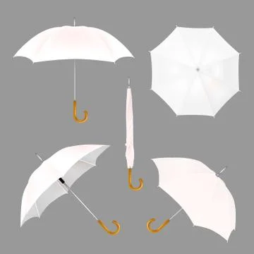 White umbrella mockup set, vector illustration isolated on white background 스톡 일러스트