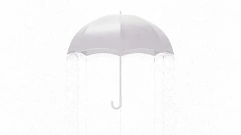 White umbrella was opened while it was pouring rain on white, black background. Stock Footage 263273694