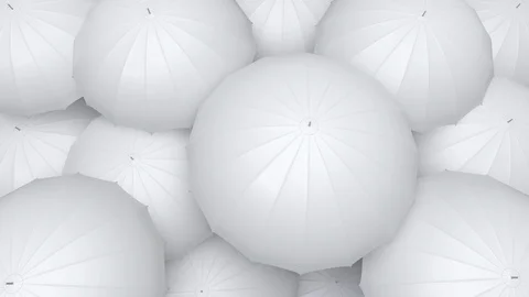 White umbrellas seamless looping UHD 3D animation Video stock 109141606