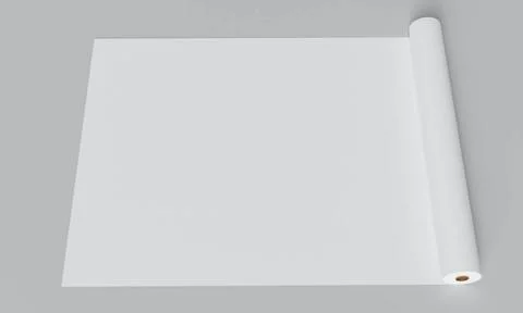 White unfolded paper roll with empty blank copy space on gray background. ... Foto stock