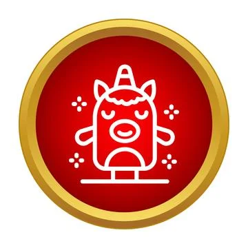 White unicorn character icon on a red background Stock Illustration