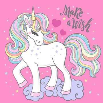 White unicorn on a pink background. Vector illustration Stock Illustration