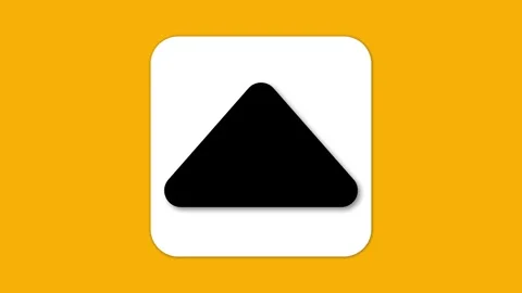 A white upward-pointing triangle inside a white square border on a yellow b.. Stock Footage 276221113