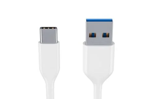 White USB-C charging data cable, type C male to type A male. 3D rendering Stock Illustration