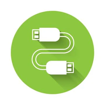White USB cable cord icon isolated with long shadow. Connectors and sockets for Stock Illustration