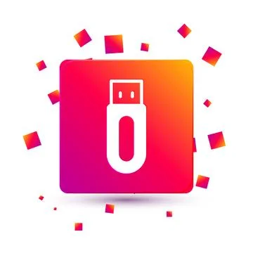 White USB flash drive icon isolated on white background. Square color butto.. Stock Illustration