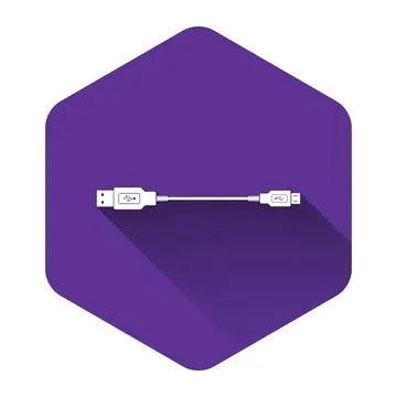 White USB Micro cables icon with long shadow. Connectors and sockets for PC and Stock Illustration