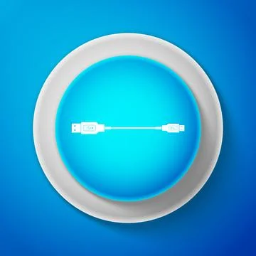White USB Micro cables icon isolated on blue background. Connectors and soc.. Stock Illustration
