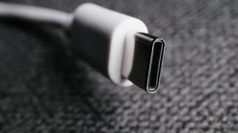 White USB Type-C Cable Plug Illumination Electronics Video Stock Footage 344331296