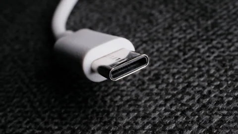 White USB Type-C Cable Plug Illumination Electronics Video Stock Footage 344335968