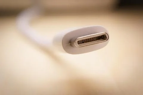 White USB Type C cable , close up view Stock Photos