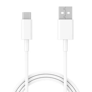 White USB Type C Charger Cable for Smartphone. 3d Rendering Stock Illustration