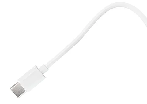 White USB Type-C charger cable isolated on a white background. Stock Photos