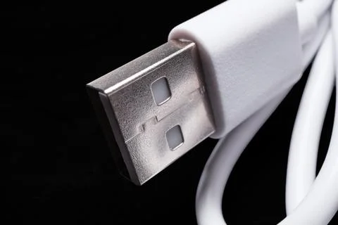 White USB Type-A Cable Plug Macro Electronic Close-Up Foto stock