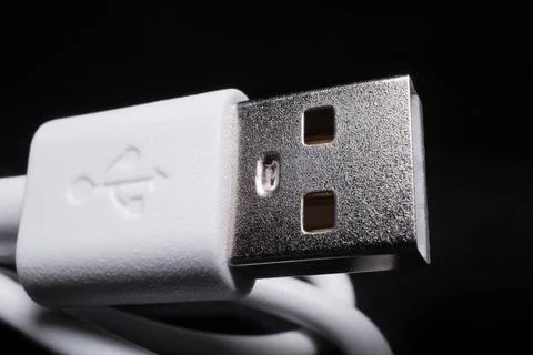 White USB Type-A Cable Plug Macro Electronic Close-Up Foto stock