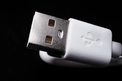 White USB Type-A Cable Plug Macro Electronic Close-Up Foto stock