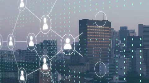 White user icon popping, network growing, nodes joining, turquoise dots falling, Stock Footage 334351784