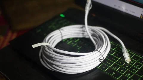White UTP Cable RJ45 cable or LAN cable Foto stock