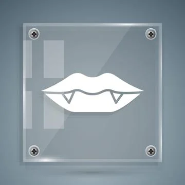 White Vampire teeth icon isolated on grey background. Happy Halloween party Illustrazione stock