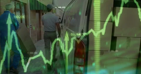 White van and boxes showing workers arriving, loading boxes for delivery, green Stock Footage 333833436