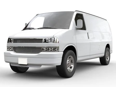 White van front closeup shot - 3D render Stock Illustration
