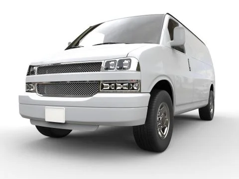 White van - front view closeup - 3D illustration Stock Illustration