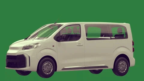 A white van on green background and screen is parked Vídeo Stock 337029124