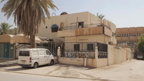 White van parked in front of a house with a palm tree Stock Footage 263716990