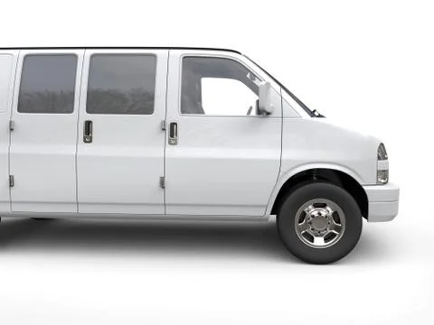 White van side view cut shot - 3D render Illustrazione stock